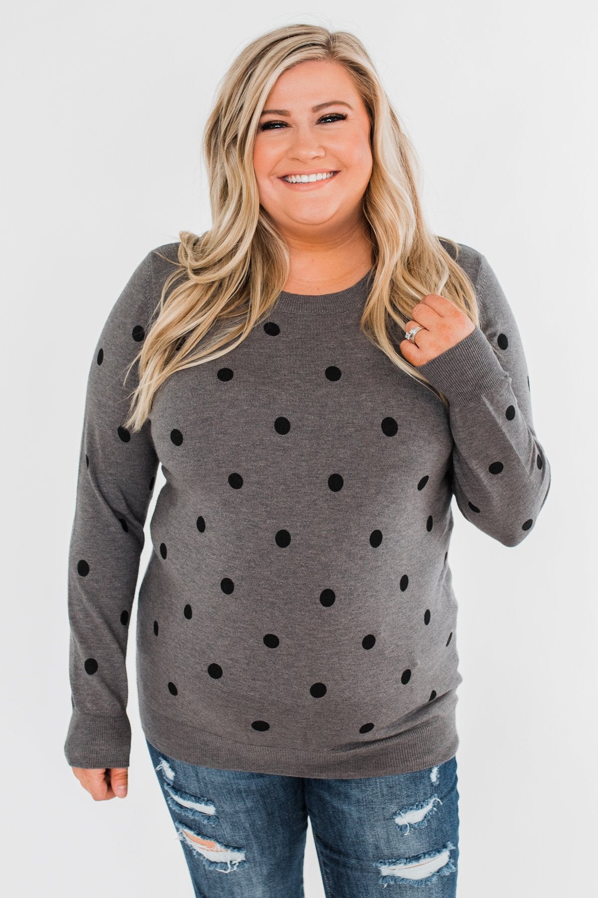 Together We Can Polka Dot Sweater- Charcoal