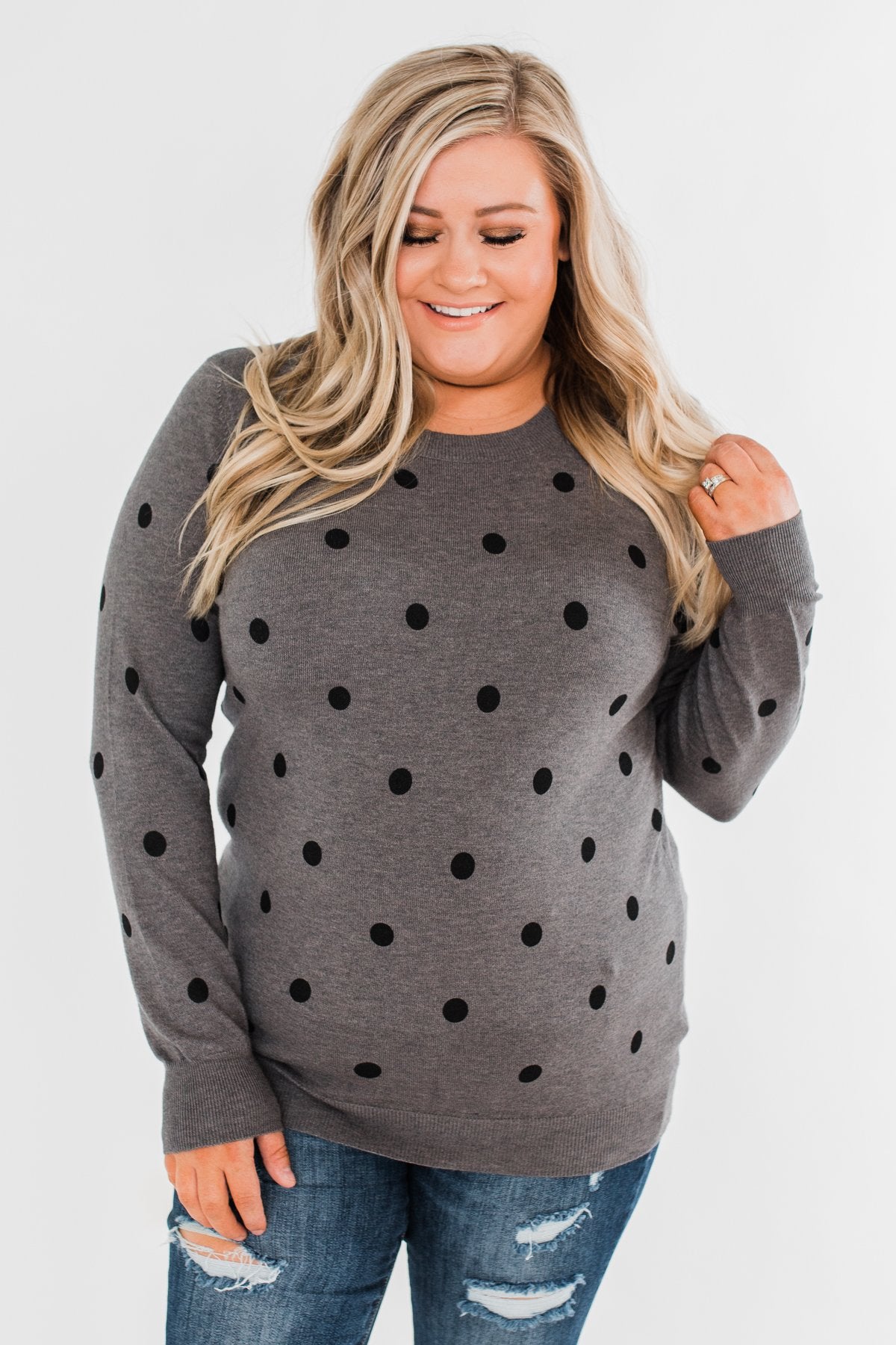 Together We Can Polka Dot Sweater- Charcoal