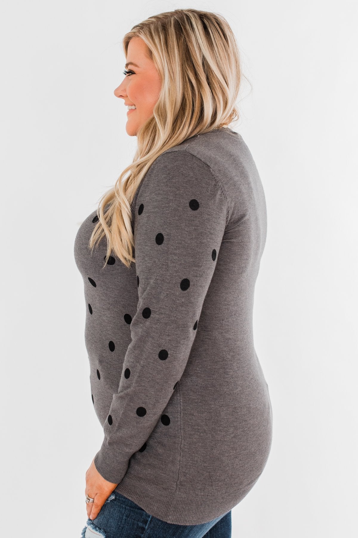 Together We Can Polka Dot Sweater- Charcoal