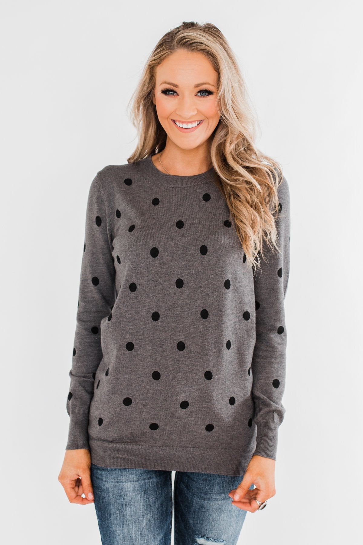 Together We Can Polka Dot Sweater- Charcoal