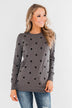 Together We Can Polka Dot Sweater- Charcoal