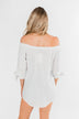 Off The Shoulder Striped Tie Sleeve Top- Ivory