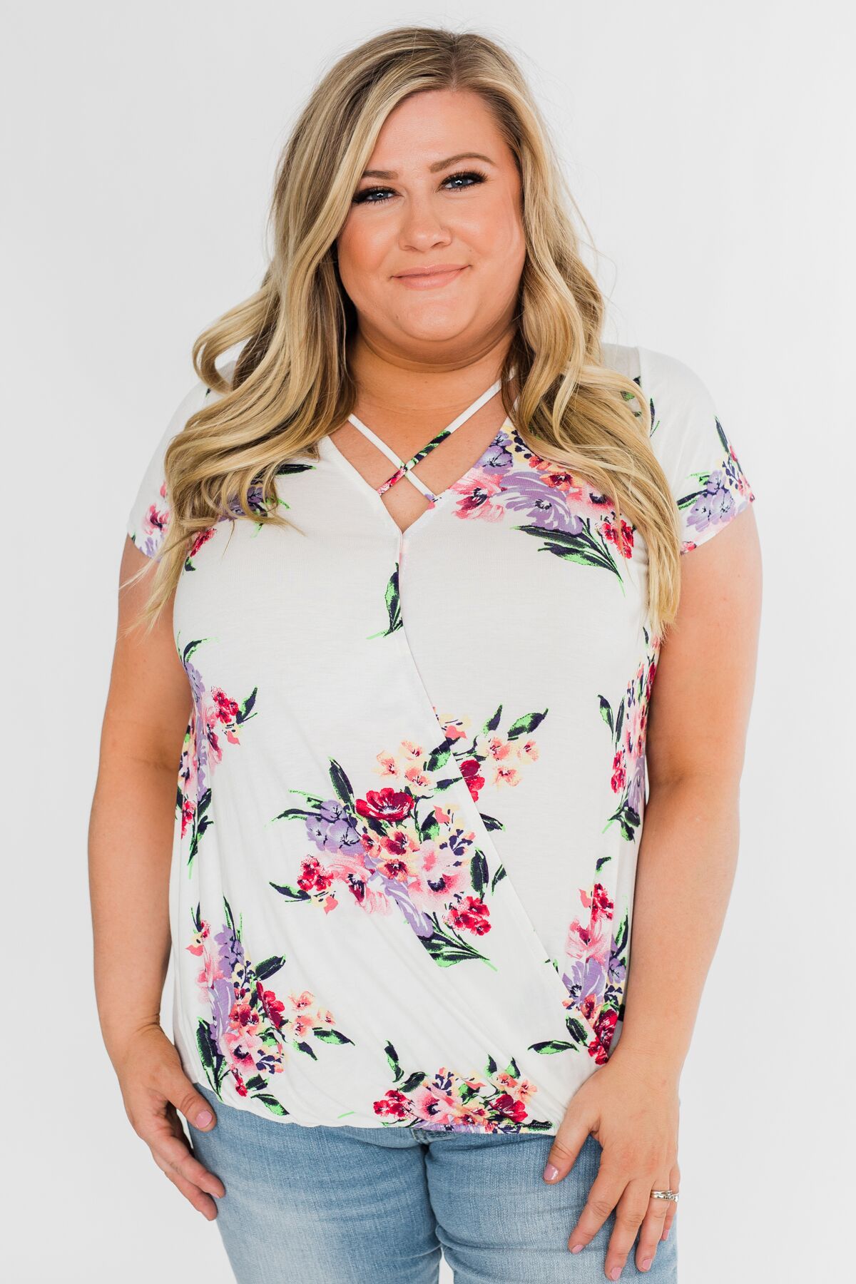 Feeling the Floral Criss-Cross Top- Ivory
