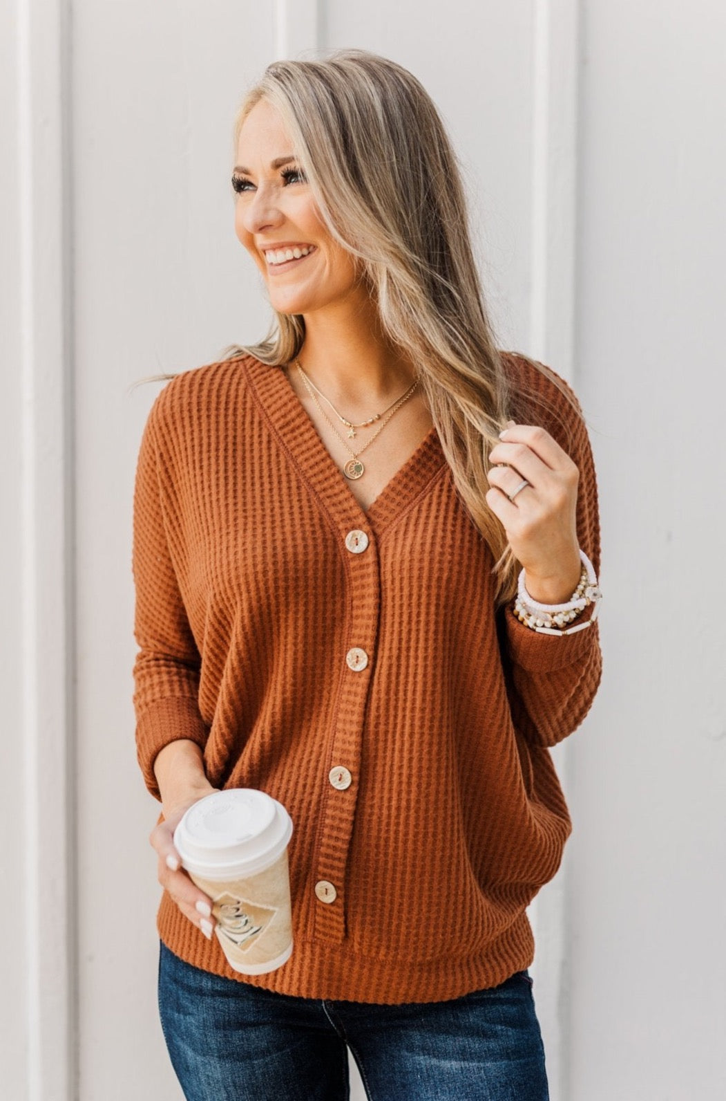 Turning A New Leaf Long Sleeve Waffle Knit Top- Rust – The Pulse