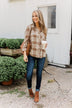 A Season To Behold Button Down Plaid Top- Oatmeal, Taupe & Mocha