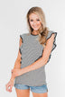 All The Good Things Striped Ruffle Top- Black & Ivory