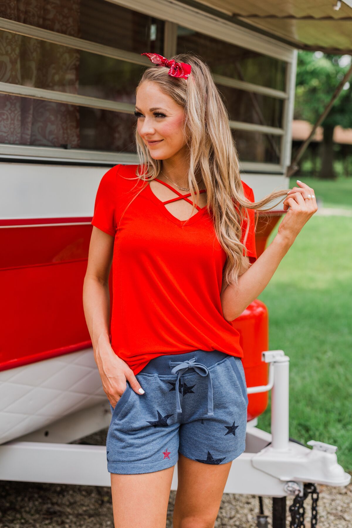Meet Me Here Short Sleeve Top- Scarlet Red