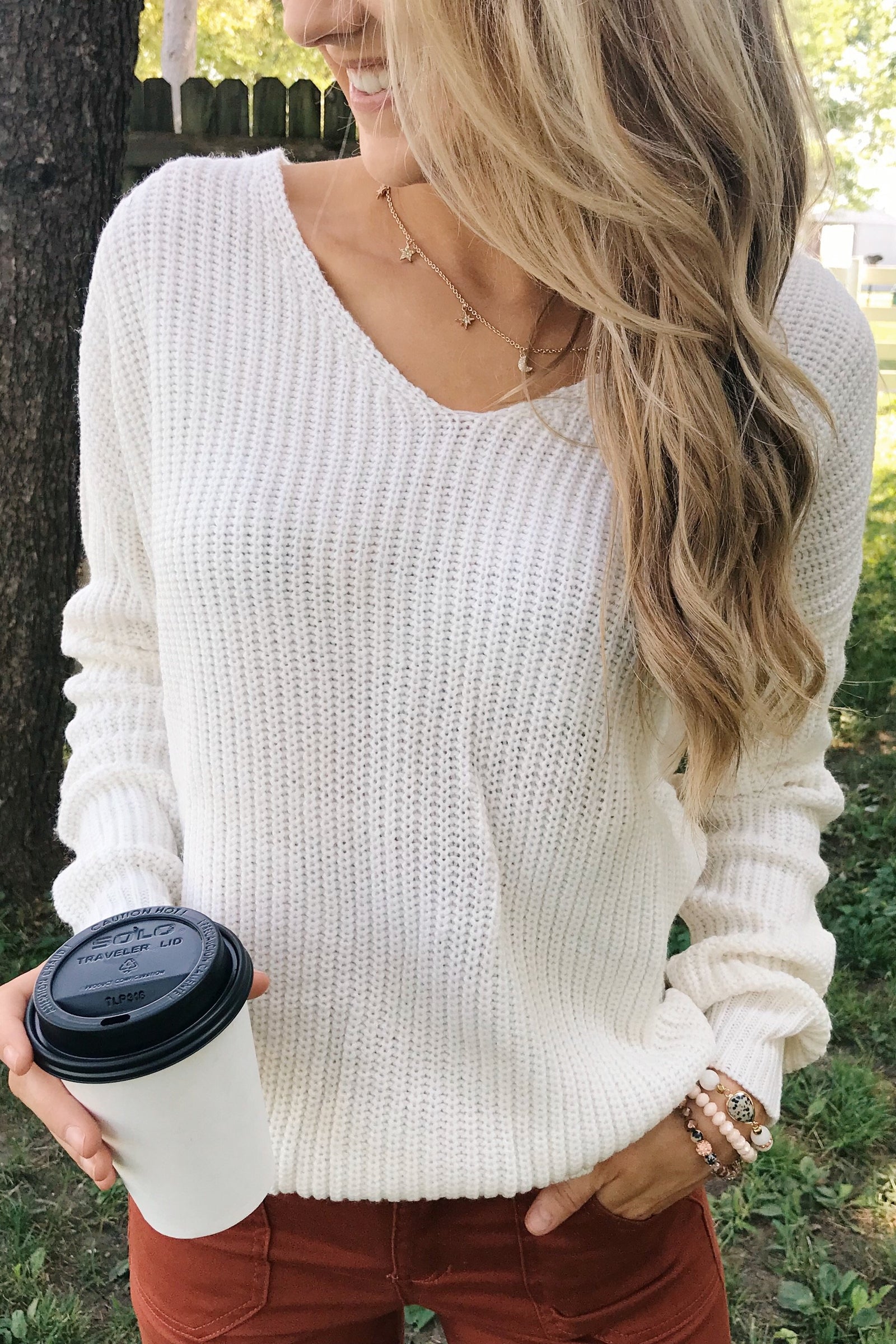 Xoxo Open Back Twist Sweater- Ivory