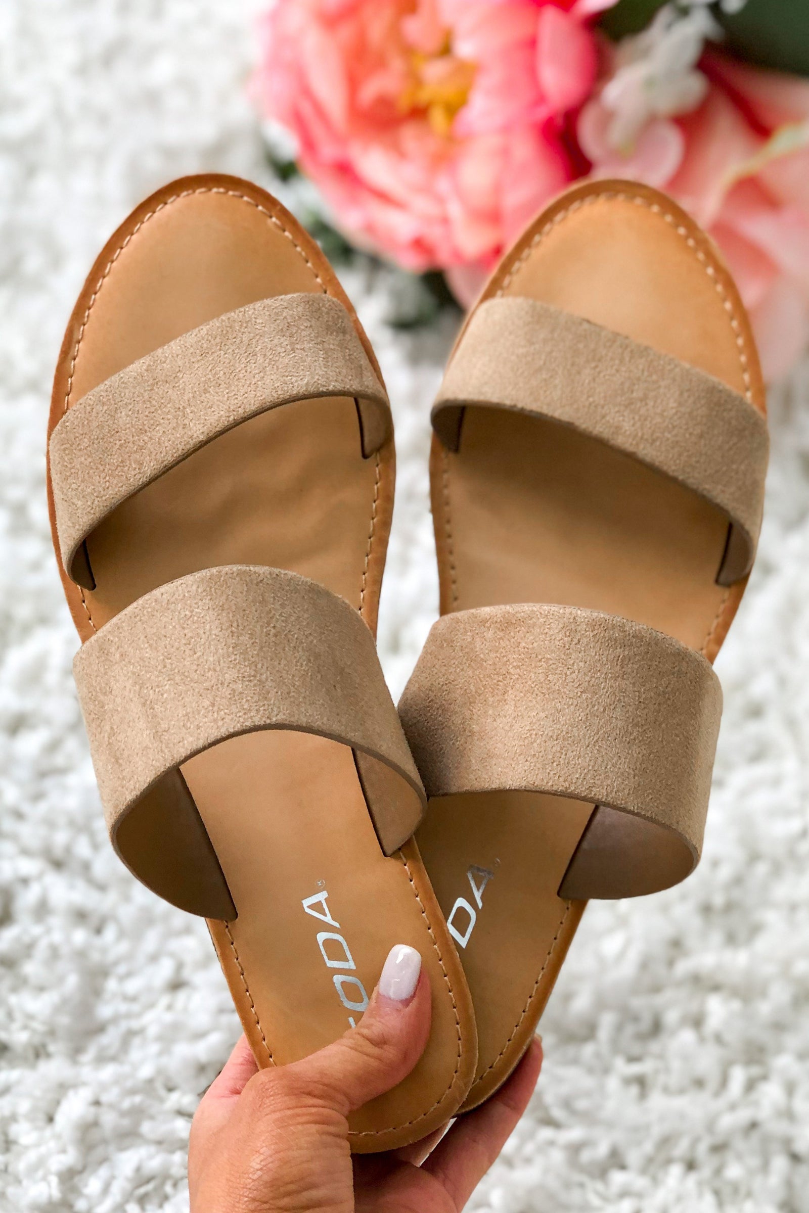Soda Allie Slip On Sandals- Natural