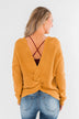 Xoxo Open Back Twist Sweater- Mustard
