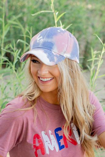 Tie Dye Ball Cap- Mauve, Denim, & White