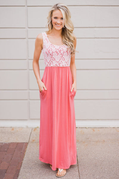 Loving Lace Maxi Dress- Melon Pink – The Pulse Boutique