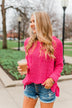 Tag Along With Me Popcorn Knit Hoodie- Hot Pink