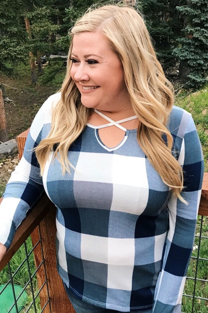 Dreaming About You Plaid Top- Navy & Ivory