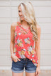 Beautiful Blossoms Criss Cross Tank Top- Soft Coral