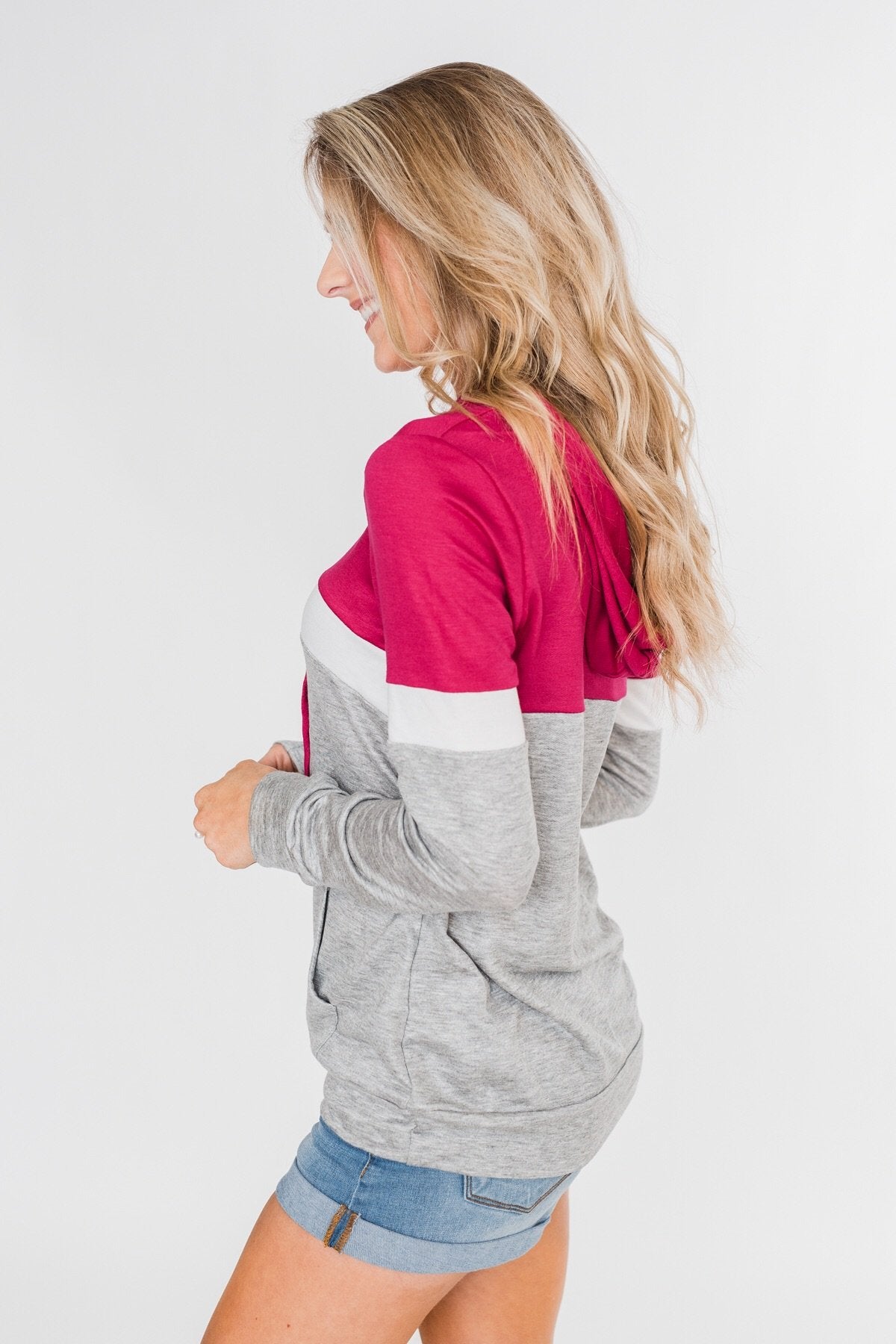 All Of My Days Color Block Hoodie - Dark Pink