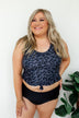 Leopard Print Front Knot Swimsuit Tankini- Charcoal