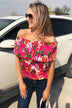 Tropical Oasis Off The Shoulder Floral Top- Fuchsia