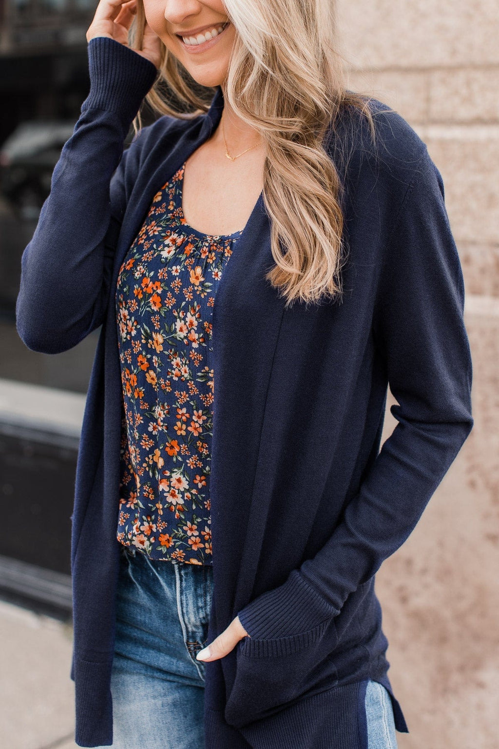 Time To Be Alive Drape Cardigan- Navy