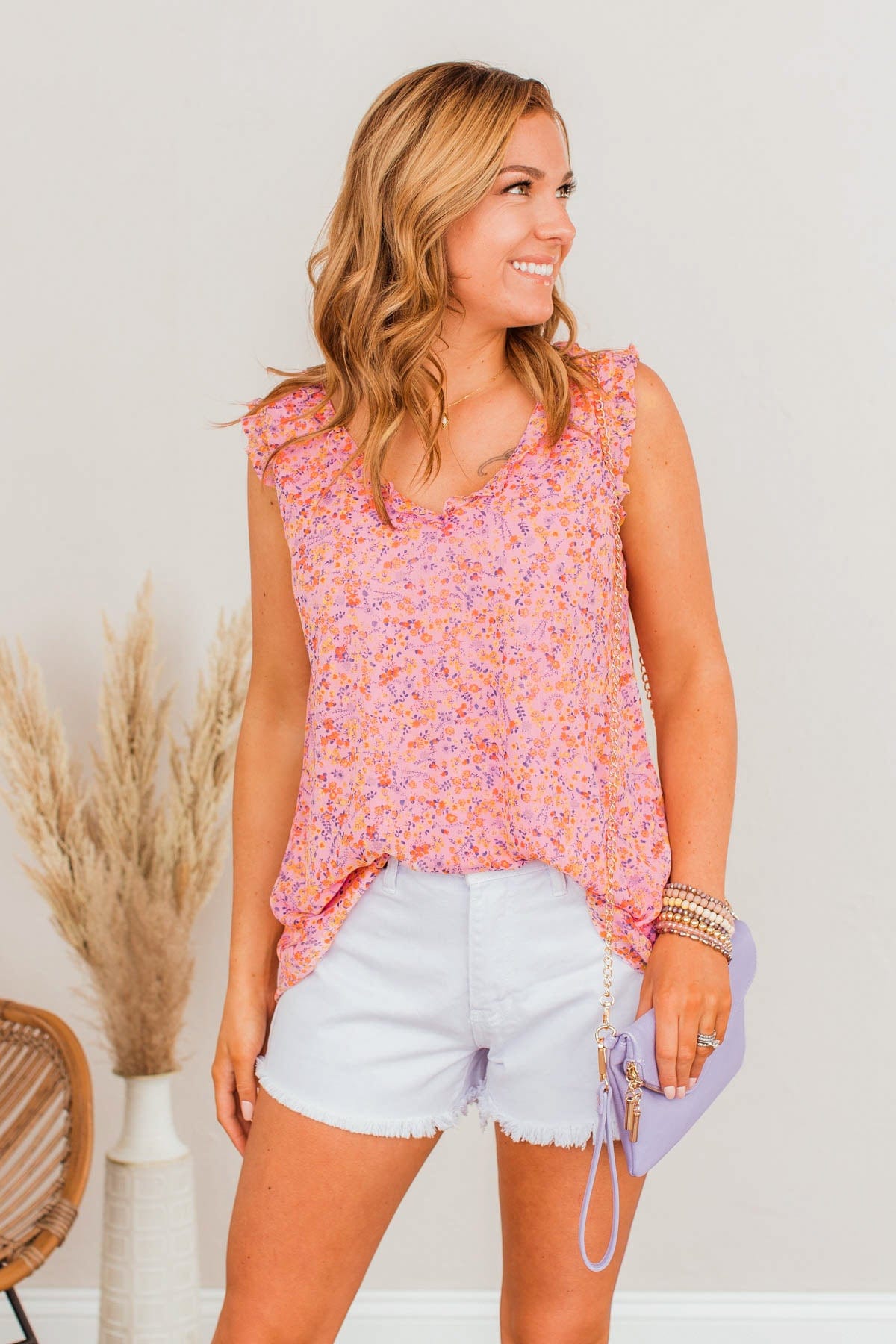 Here And Now Floral Tank Top- Pink