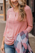 Rise To The Top Long Sleeve Henley Top- Pink