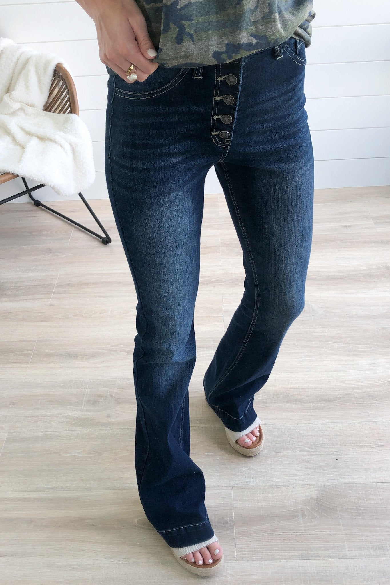 KanCan Button Fly Flare Jeans- Diane Wash