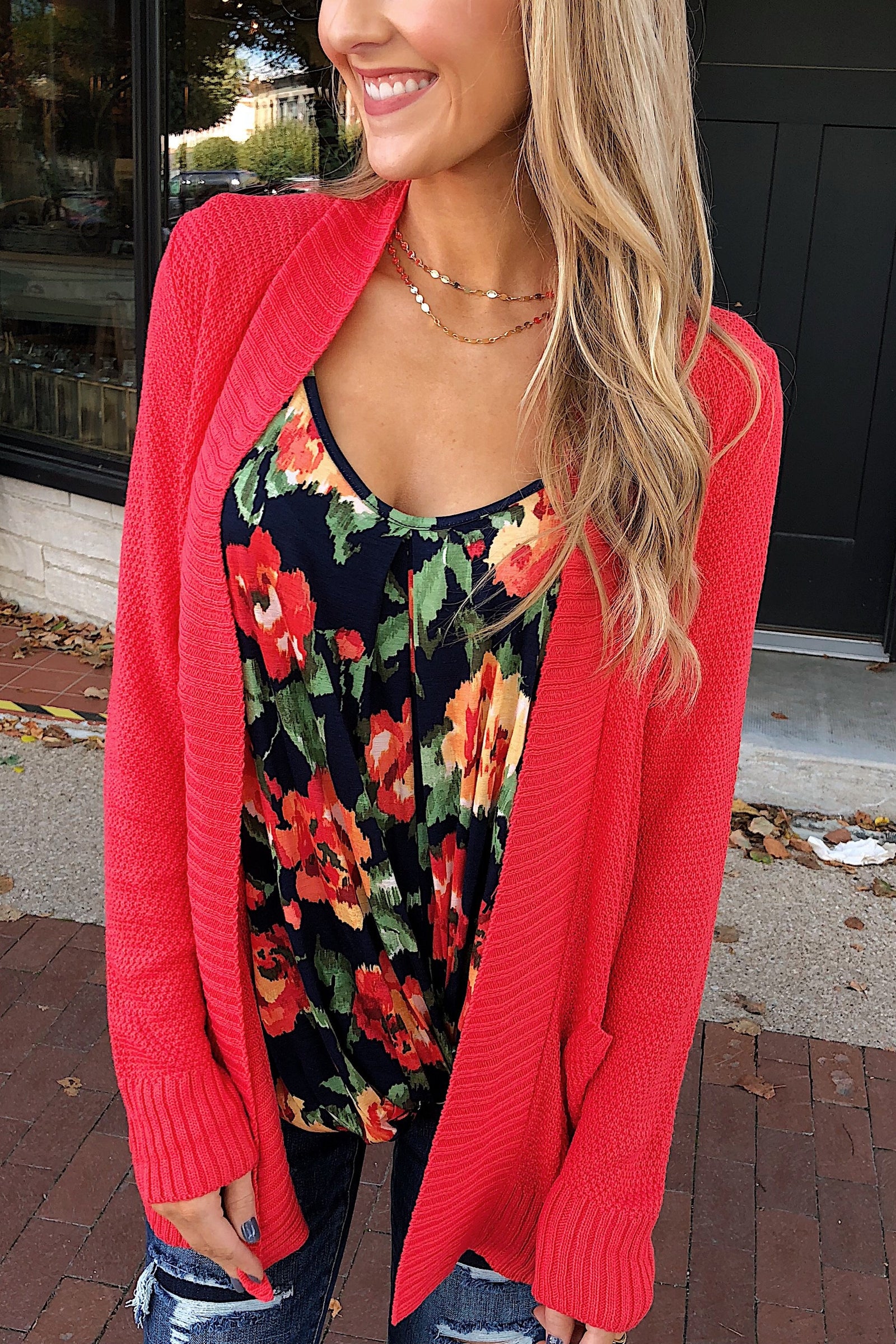 Welcoming To You Knitted Cardigan- Vibrant Coral
