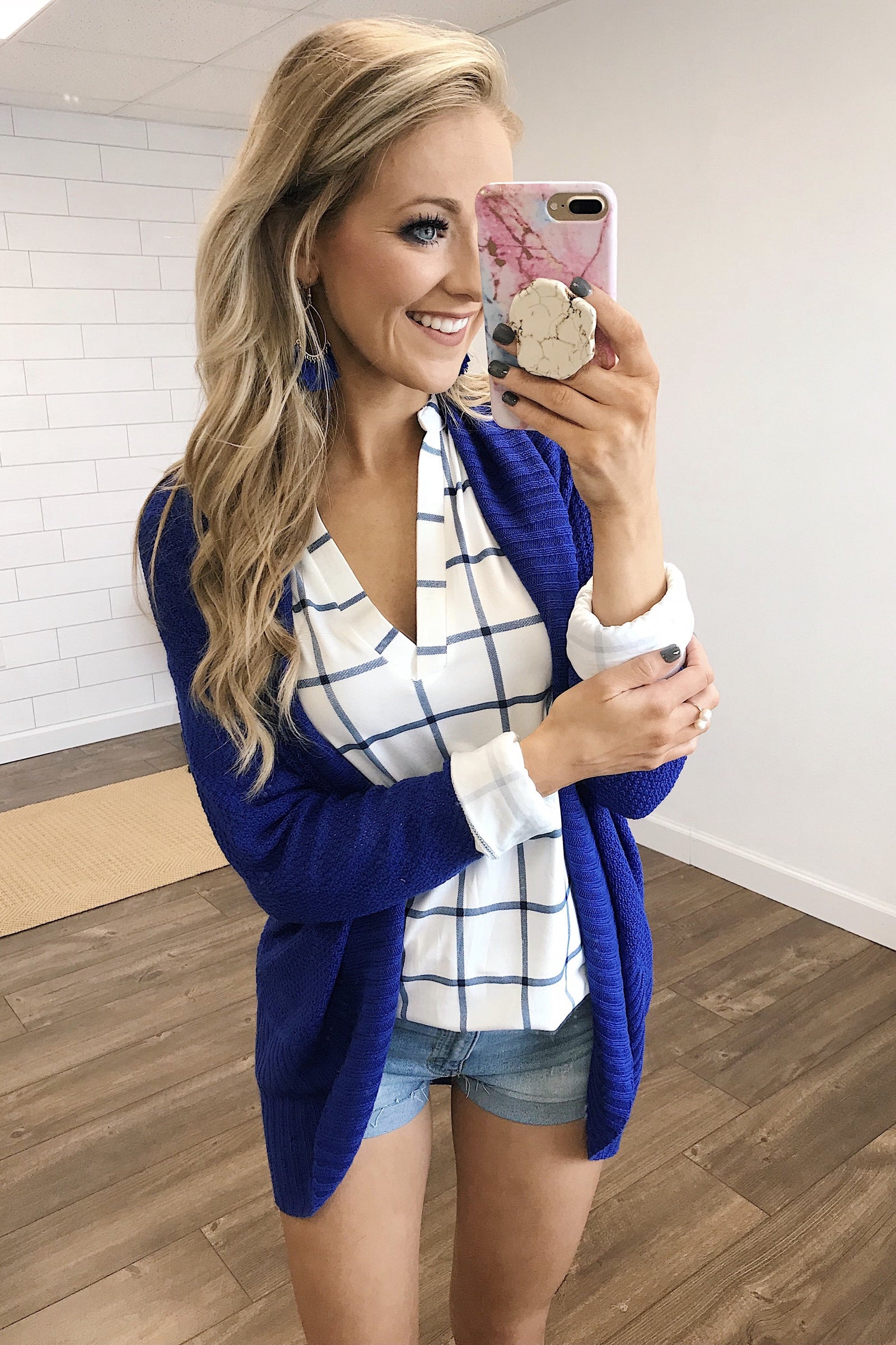 Knitted Drape Cardigan- Royal Blue