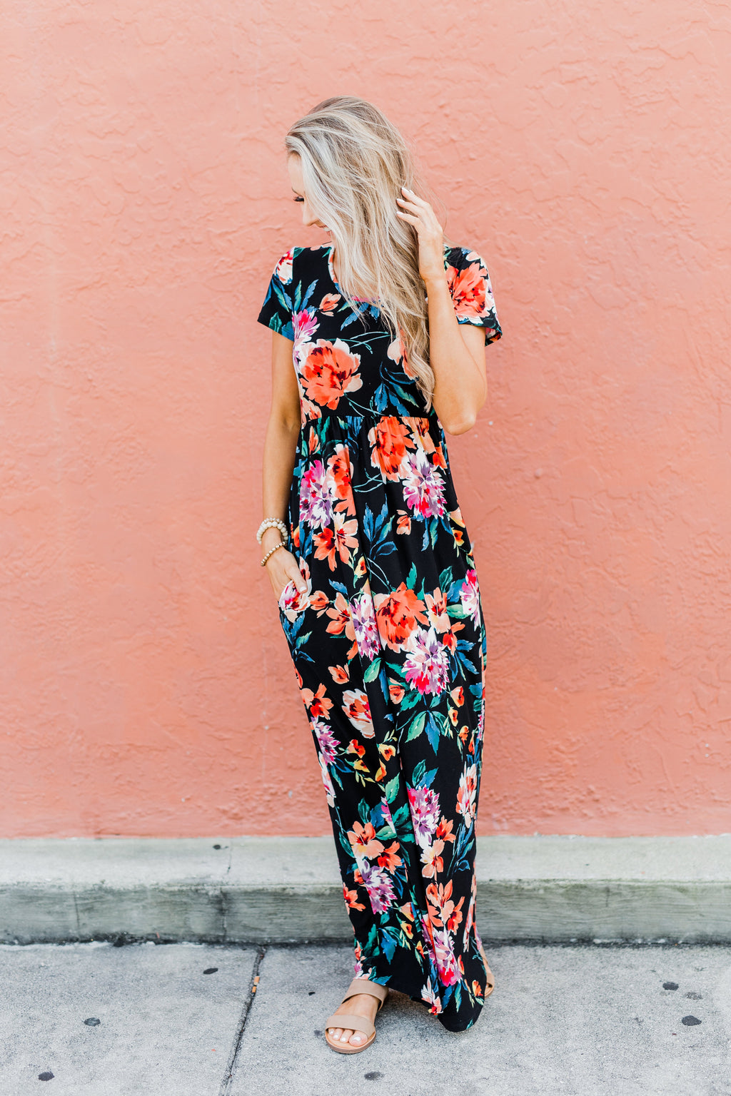 fitted lace wedding dress Alright By Me Floral Maxi Dress- Black