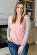 Warm Wishes Lightweight Knit Sweater- Grey & Pink