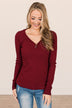 Starting Fresh Ribbed Knit Top- Burgundy