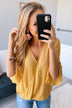 Lots Of Laughs V-Neck Wrap Top- Mustard