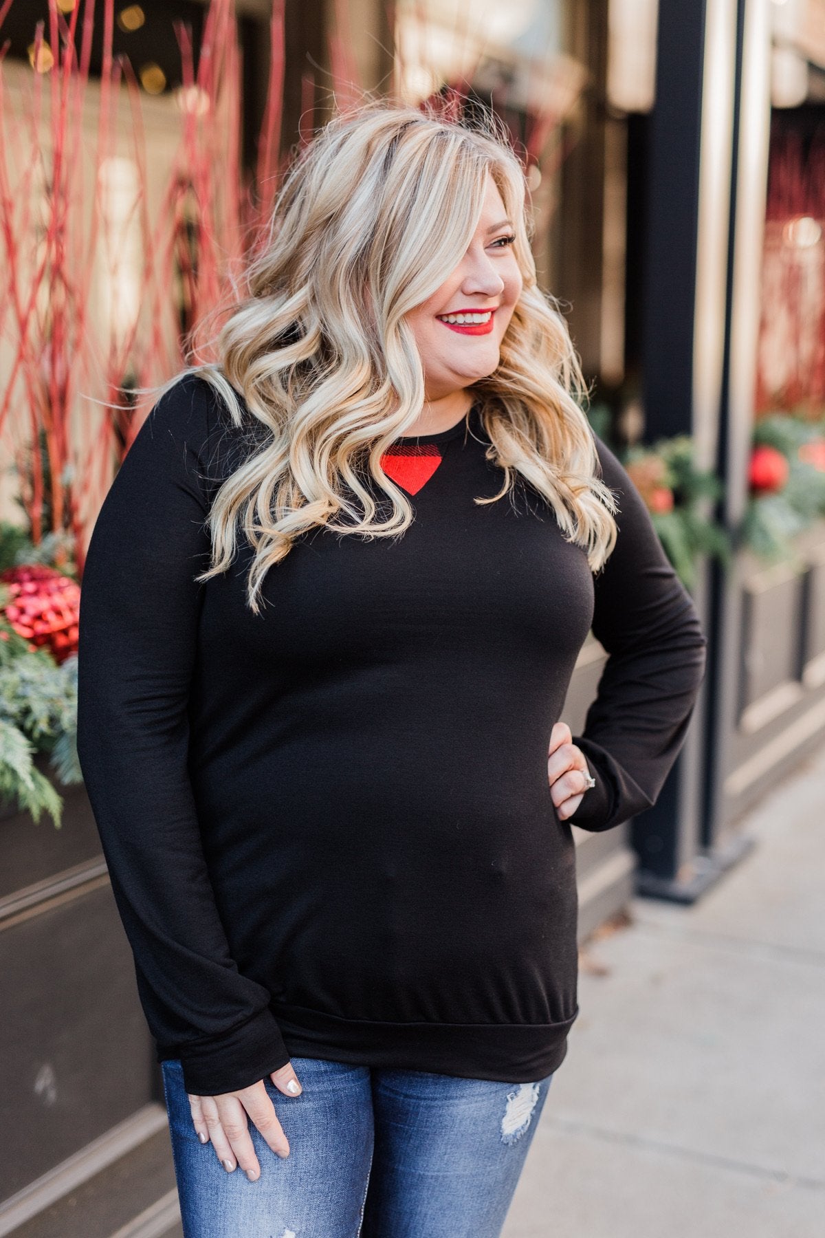 Buffalo Plaid Peek-a-Boo Top- Black