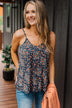 Wondering About You Floral Tank Top- Navy