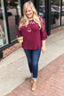 Right Beside Me Lace & Ruffles Top- Burgundy