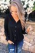 Thermal Button Knot Top- Black