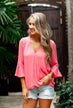 Simple Smiles V-Neck Wrap Blouse- Coral