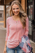 Rise To The Top Long Sleeve Henley Top- Pink