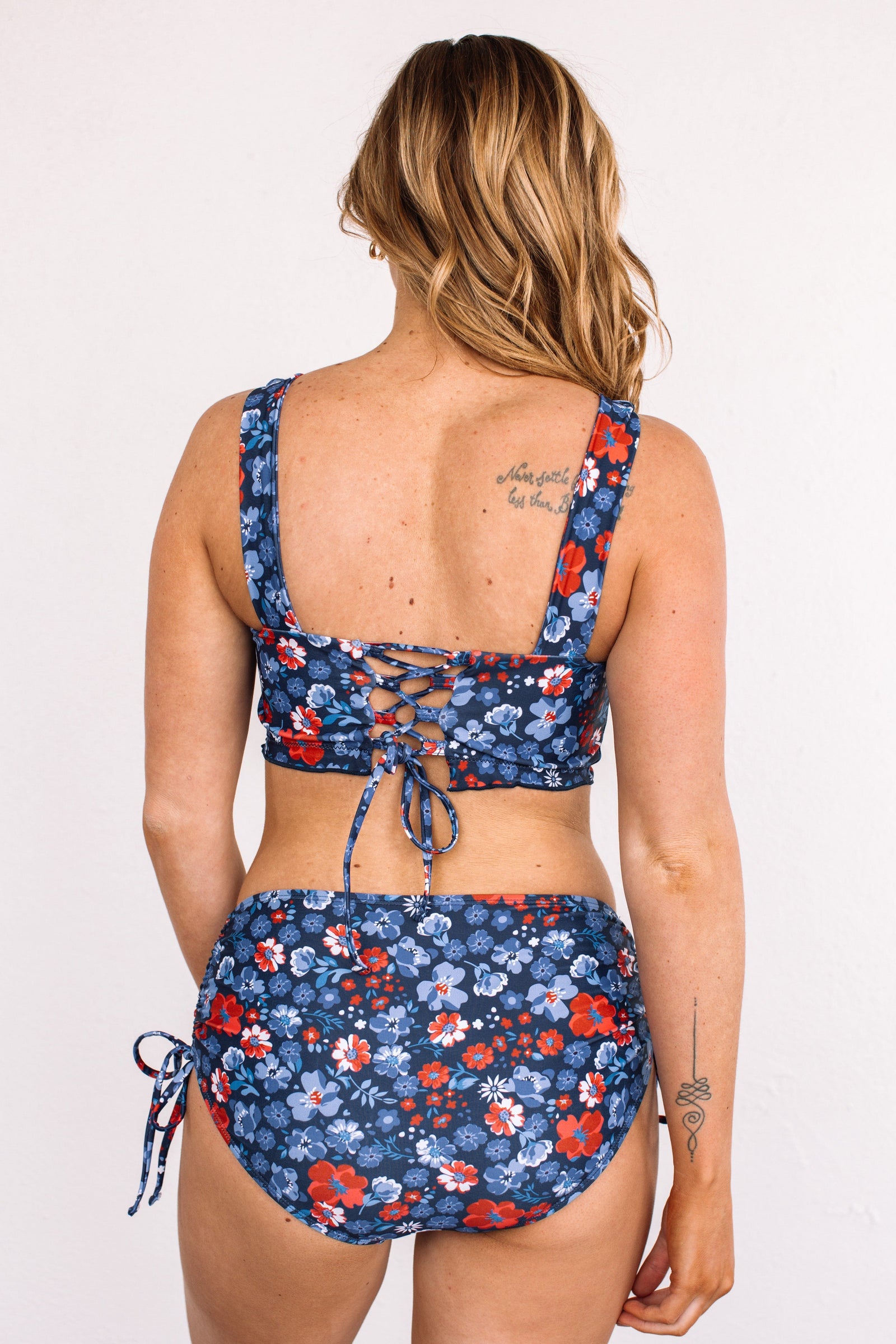 Surfing Through Life Cinched Swim Top- Navy Floral