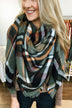 Autumn Leaves Blanket Scarf- Olive, Orange, Burgundy