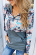 Quarter Zip Damask Hoodie- Grey & Peach Tones