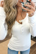 Snap Button Henley Top- Ivory