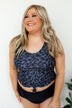 Leopard Print Front Knot Swimsuit Tankini- Charcoal