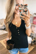5-Button Henley Tank Top- Black