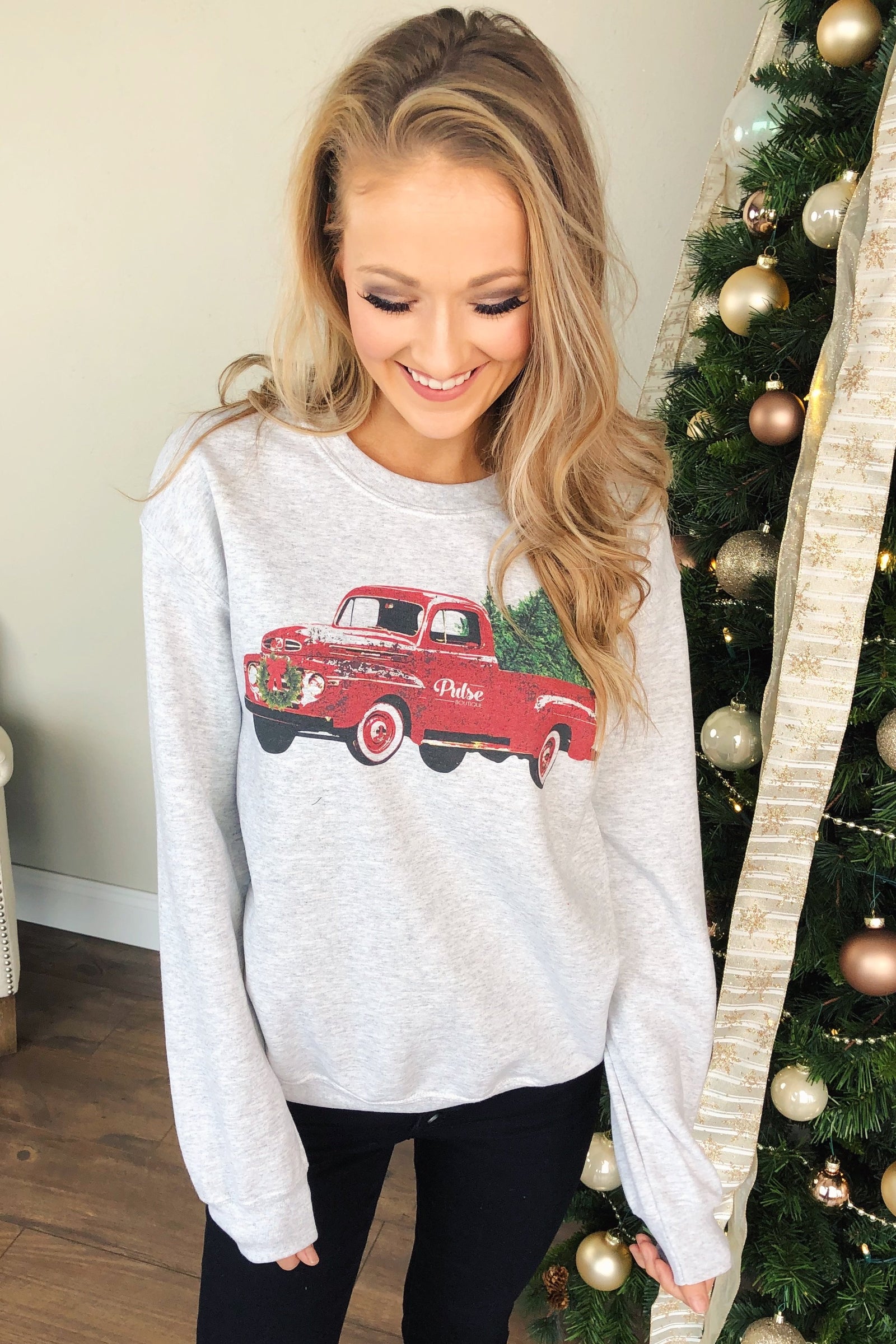 Pulse Exclusive Festive Graphic Pullover- Heather Grey