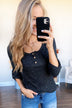 Starry Nights Ribbed Pocket Top- Black