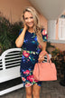 Fairy Tale Ending Floral Dress- Navy