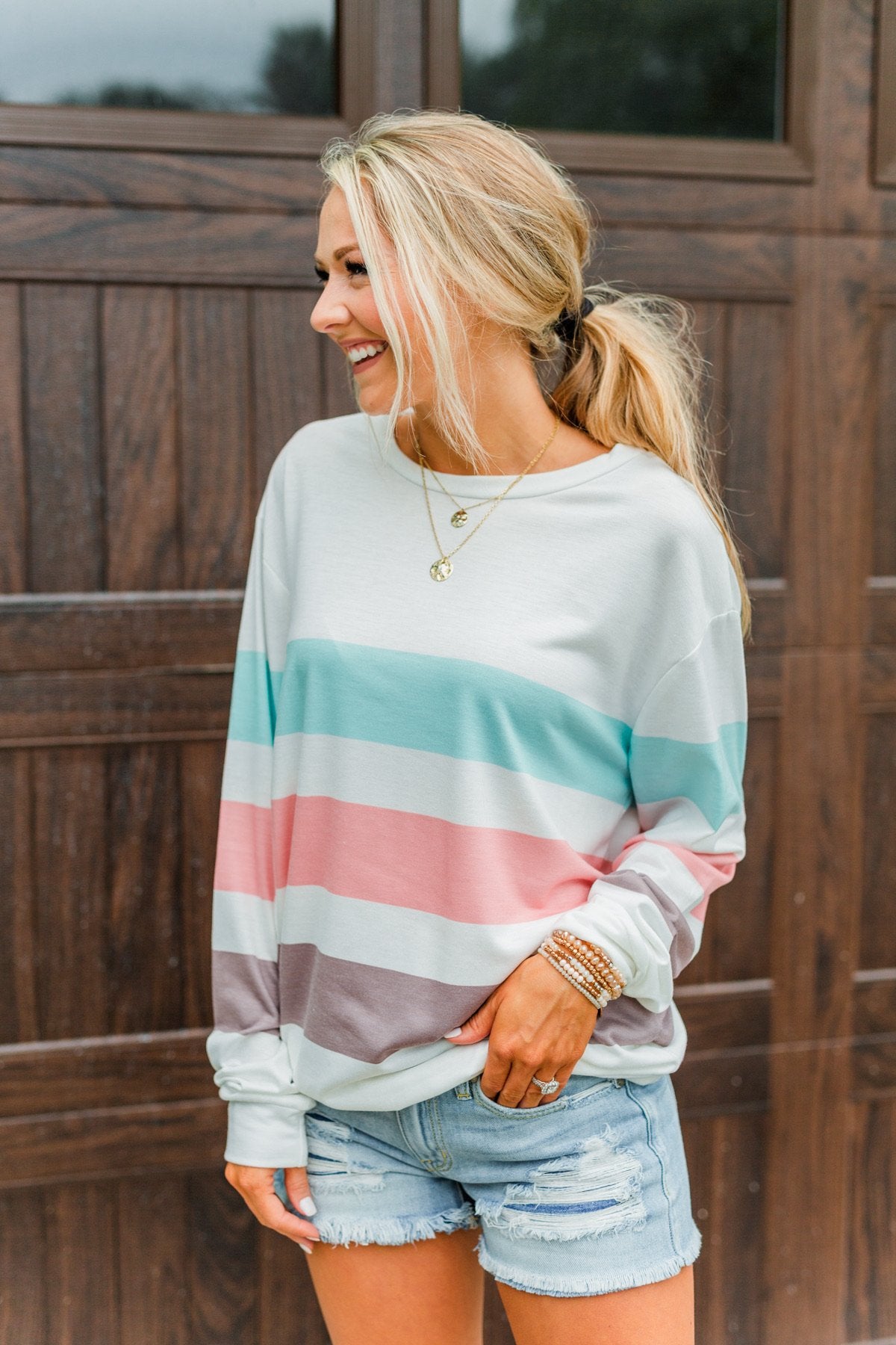 Have Some Fun Striped Pullover Top- Ivory