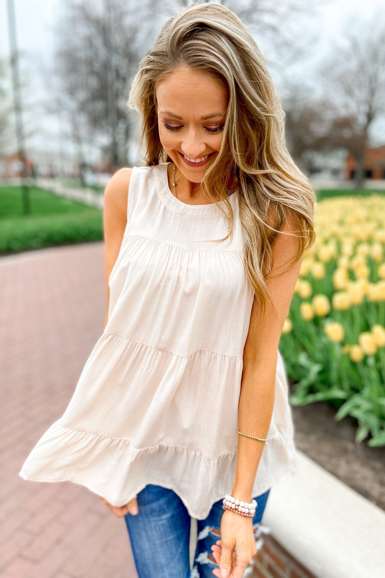 Stay With Me Ruffle Tank Top- Cream
