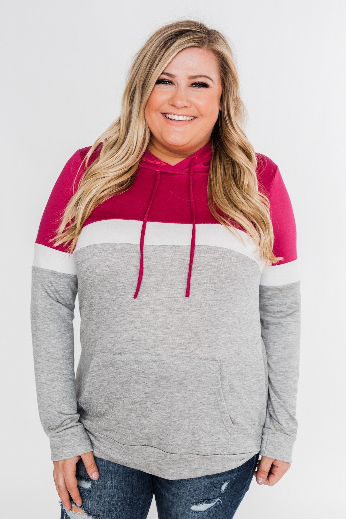 All Of My Days Color Block Hoodie - Dark Pink